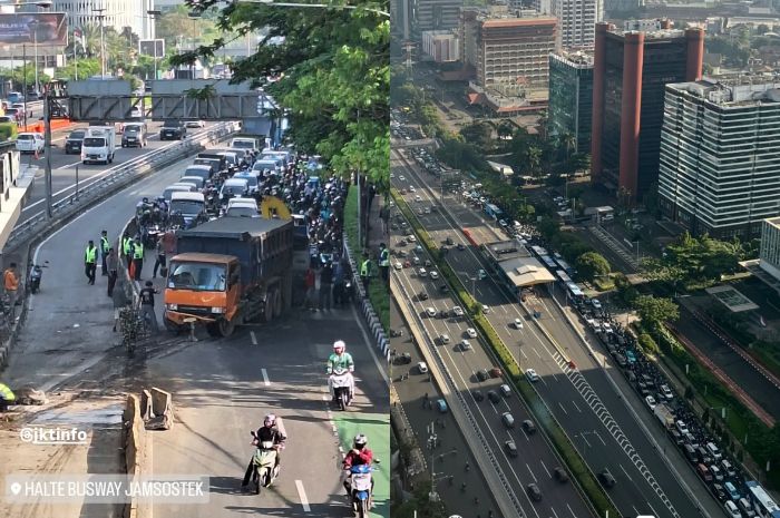 Truk Hilang Kendali Hajar Pembatas Jalan di Gatot Subroto Jakarta, Kemacetan Mengular