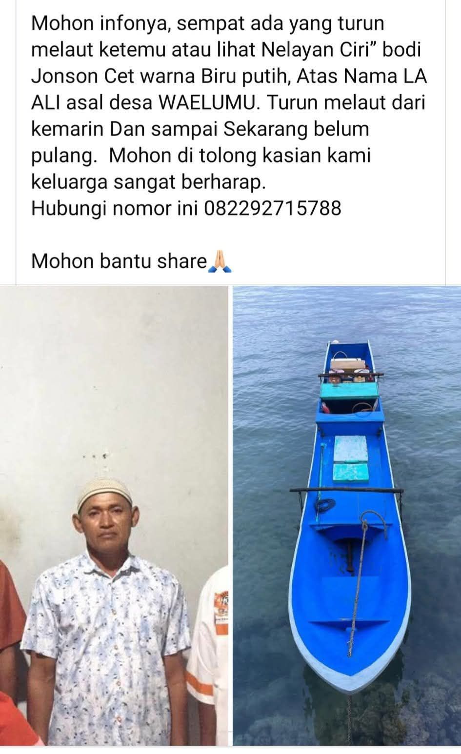 Nelayan Asal Waelumu Wakatobi Hilang Saat Melaut, Basarnas Wakatobi Lakukan Pencarian