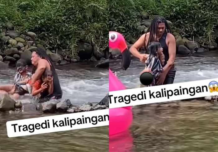 Viral, Aksi Heroik Pria Selamatkan Dua Bocah yang Terseret Arus Deras di Kali Paingan