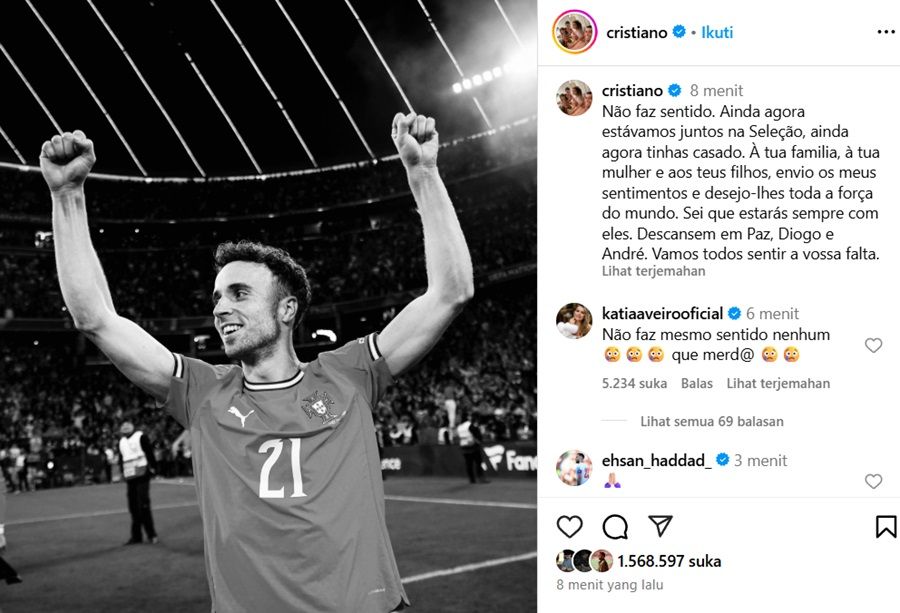 Diogo Jota Meninggal Dunia, Cristiano Ronaldo: Kami Semua Akan Merindukanmu