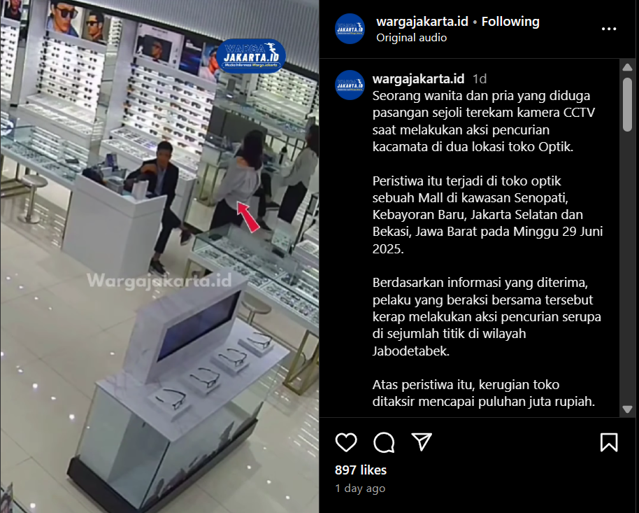 Pasutri Viral yang Curi Kacamata di Mal Ternyata Sindikat, Polisi Sebut Ada Penadahnya!