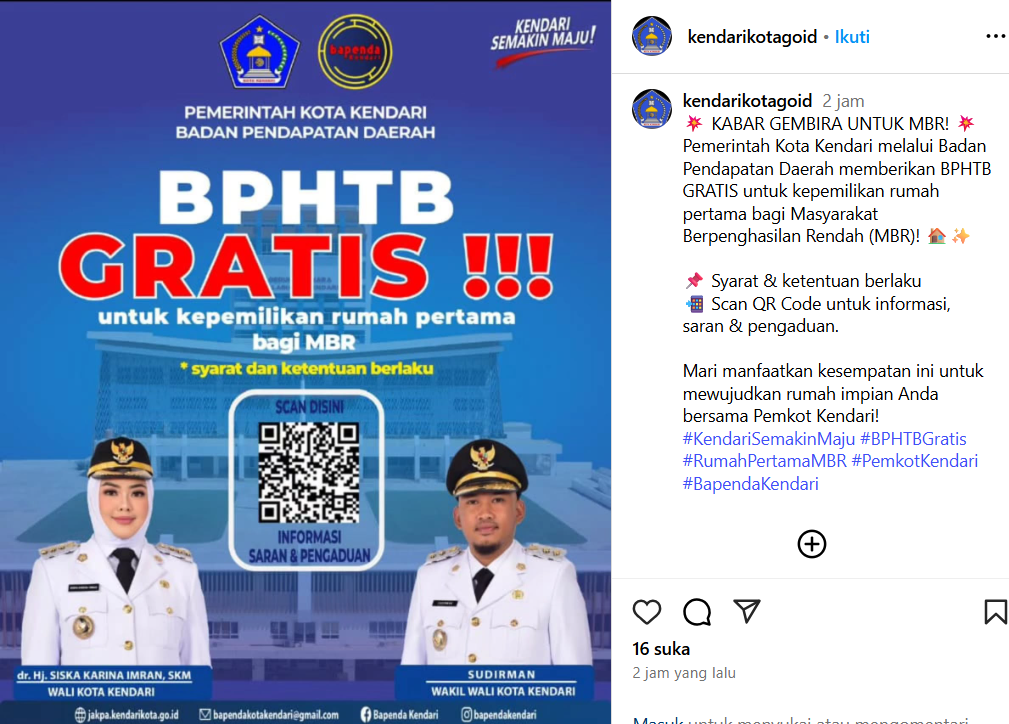 Pemkot Kendari Gratiskan BPHTB untuk Masyarakat Berpenghasilan Rendah, Ini Syaratnya