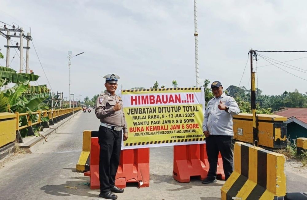 Jembatan Sungai Rokan Ditutup Total, Akses Dialihkan ke Jembatan Gantung Lubuk Bendahara