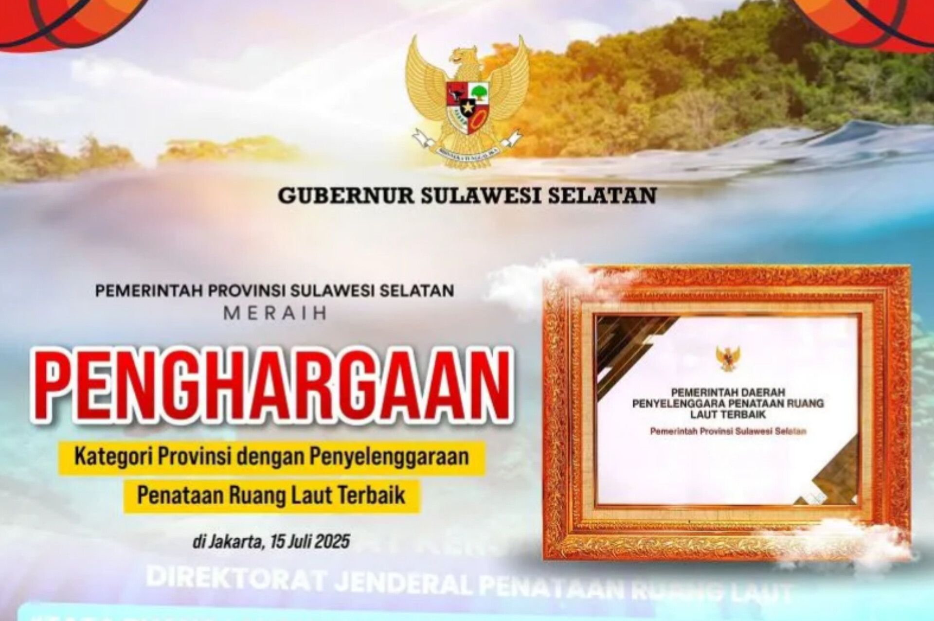 Pemprov Sulsel Dapat Penghargaan Penataan Ruang Laut Terbaik se-Indonesia