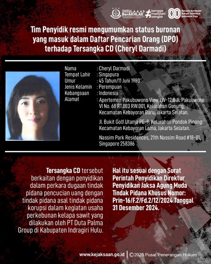 Cheryl Darmadi, Anak Surya Darmadi Jadi DPO Kasus Pencucian Uang Kelapa Sawit