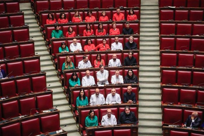 Anggota Parlemen Italia Bentuk Formasi Bendera Palestina Lewat Warna Pakaian