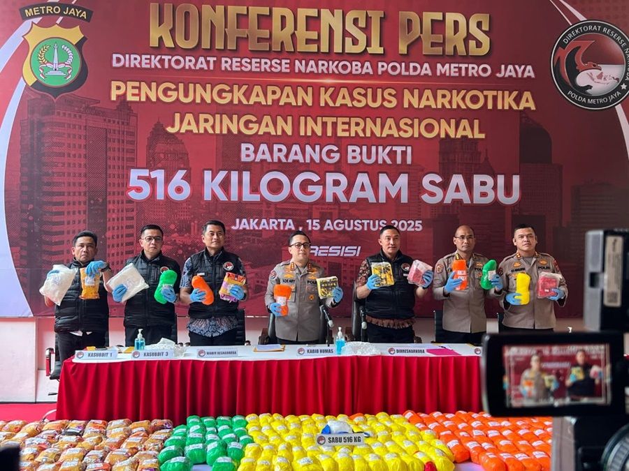 Polda Metro Jaya Gagalkan Peredaran 516 Kg Sabu, 6 Kurir hingga Bandarnya Ditangkap