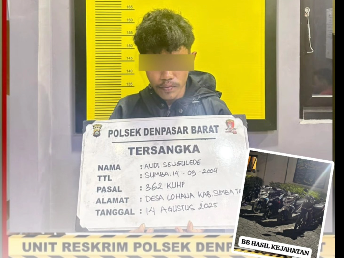 Unit Reskrim Polsek Denpasar Barat Amankan Pelaku Curanmor, Sudah Beraksi Di 5 TKP