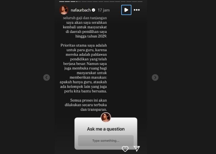 Nafa Urbach Janji Sumbangkan Gajinya sebagai Anggota DPR untuk Guru