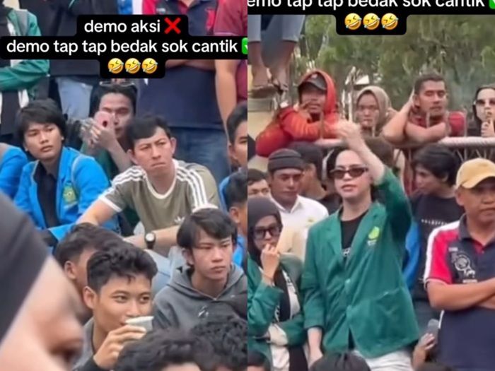 Viral Mahasiswa Touch up Pakai Bedak saat Lagi Aksi, Netizen: Kembang Demo