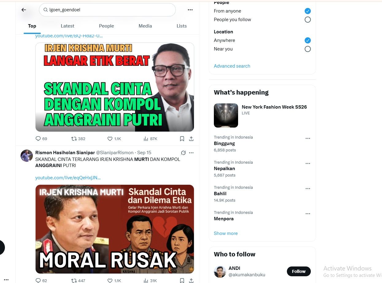 Ramai Tagar Khrisna Murti Anggraini di X, Benarkan Ada Dugaan Perselingkuhan Jenderal Polri?