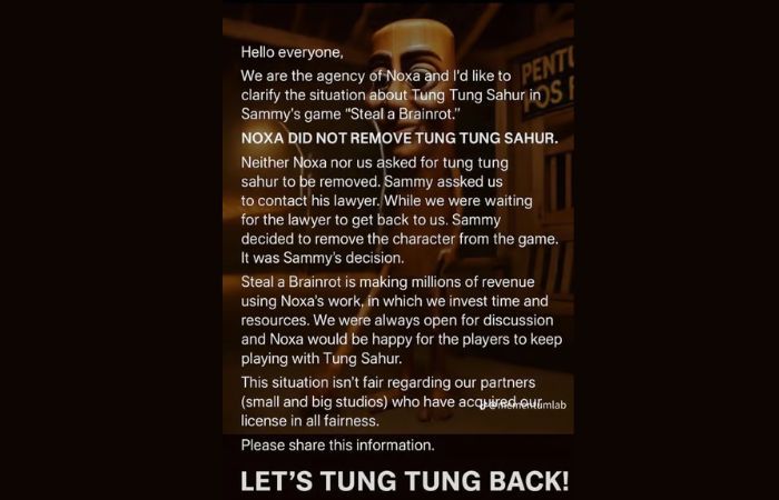 Maskot Steal a Brainrot Tung Tung Sahur Menghilang dari Roblox Akibat Sengketa Hak Cipta