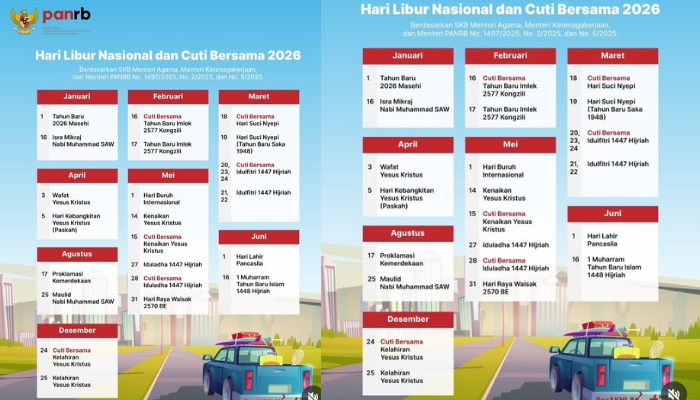 17 Hari Libur Nasional dan 8 Cuti Bersama Siap Dinikmati di Tahun 2026