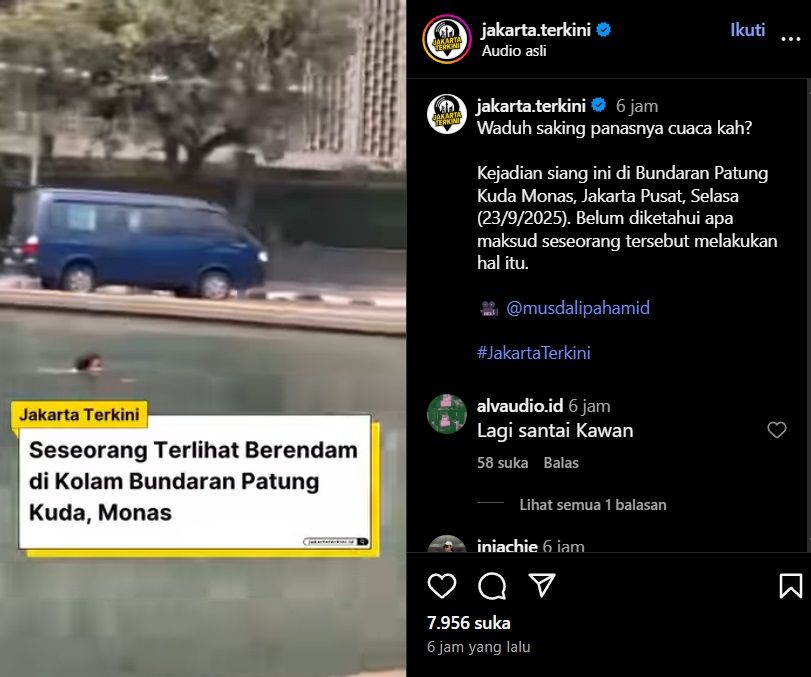 Viral Wanita Berendam di Kolam Bundaran Patung Kuda Jakpus, Diduga ODGJ