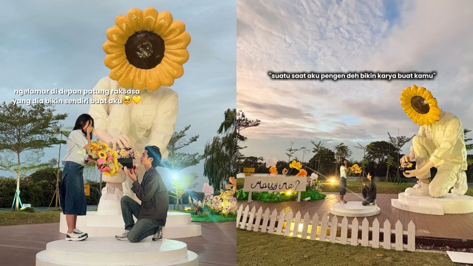 Romatis! Cewek Ini Dilamar di Depan Patung Hasil Karya Seni Cowoknya Sendiri