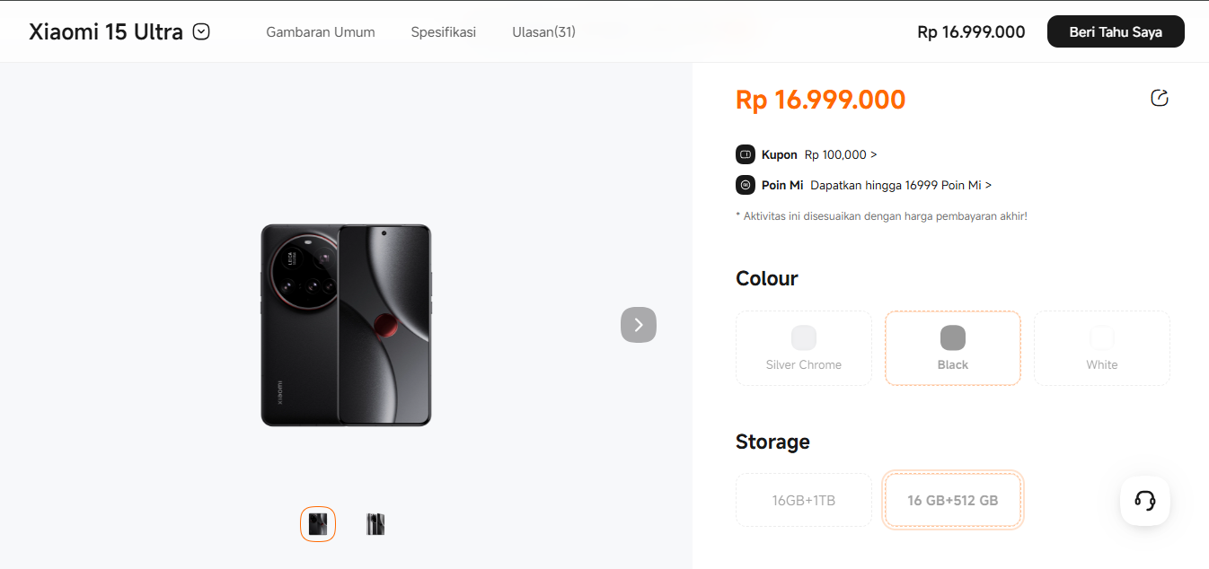 Spesifikasi dan Harga Xiaomi 15 Ultra Indonesia November 2025