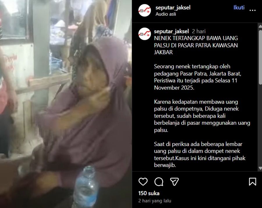 Viral Nenek di Jakbar Diamankan Usai Belanja Pakai Uang Palsu, Ujungnya Digiring ke Polsek