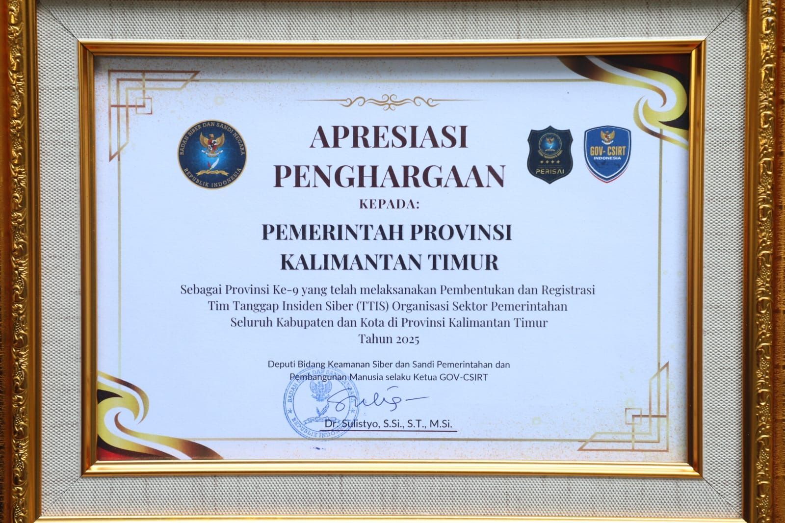 Kaltim Terima Piagam BSSN atas Pembentukan TTIS di Tiap Sudut Wilayah