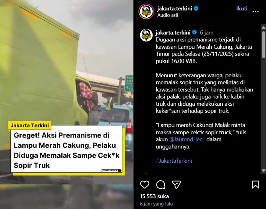 Viral Aksi Pria Palak Sopir Truk di Cakung hingga Cekik Korban, Polisi Buru Pelaku