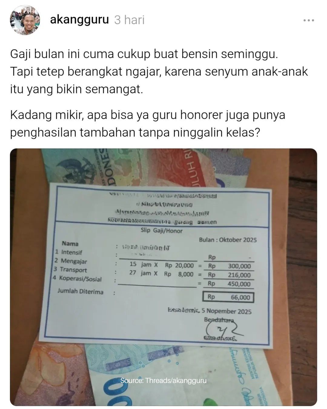 Curhatan Guru Honorer yang Tetap Semangat Ngajar Meski Hanya Dibayar Rp66 Ribu Sebulan