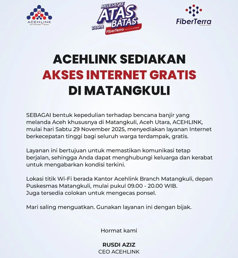 Internet Putus Saat Banjir? Acehlink Hadirkan Akses Gratis untuk Warga