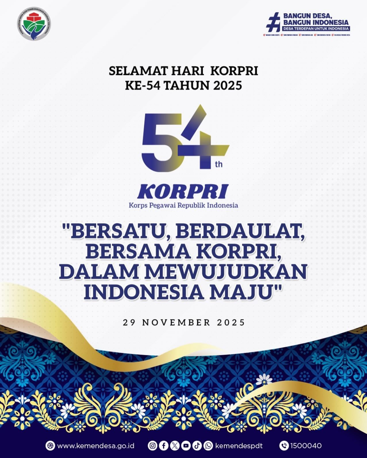 Hari KORPRI 29 November 2025, Wujudkan ASN Bersatu & Berdaulat untuk Indonesia Maju