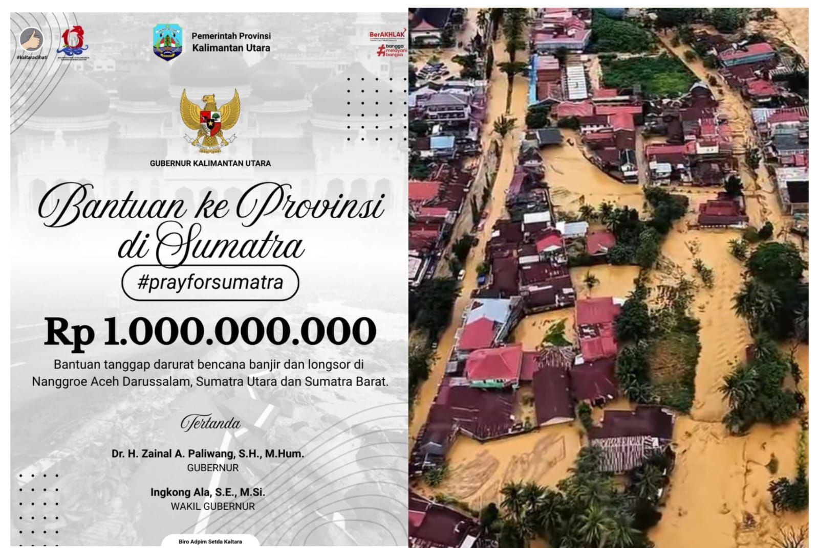 Rp 1 Miliar Disalurkan Pemprov Kaltara untuk Bantuan Korban Bencana di Sumatra