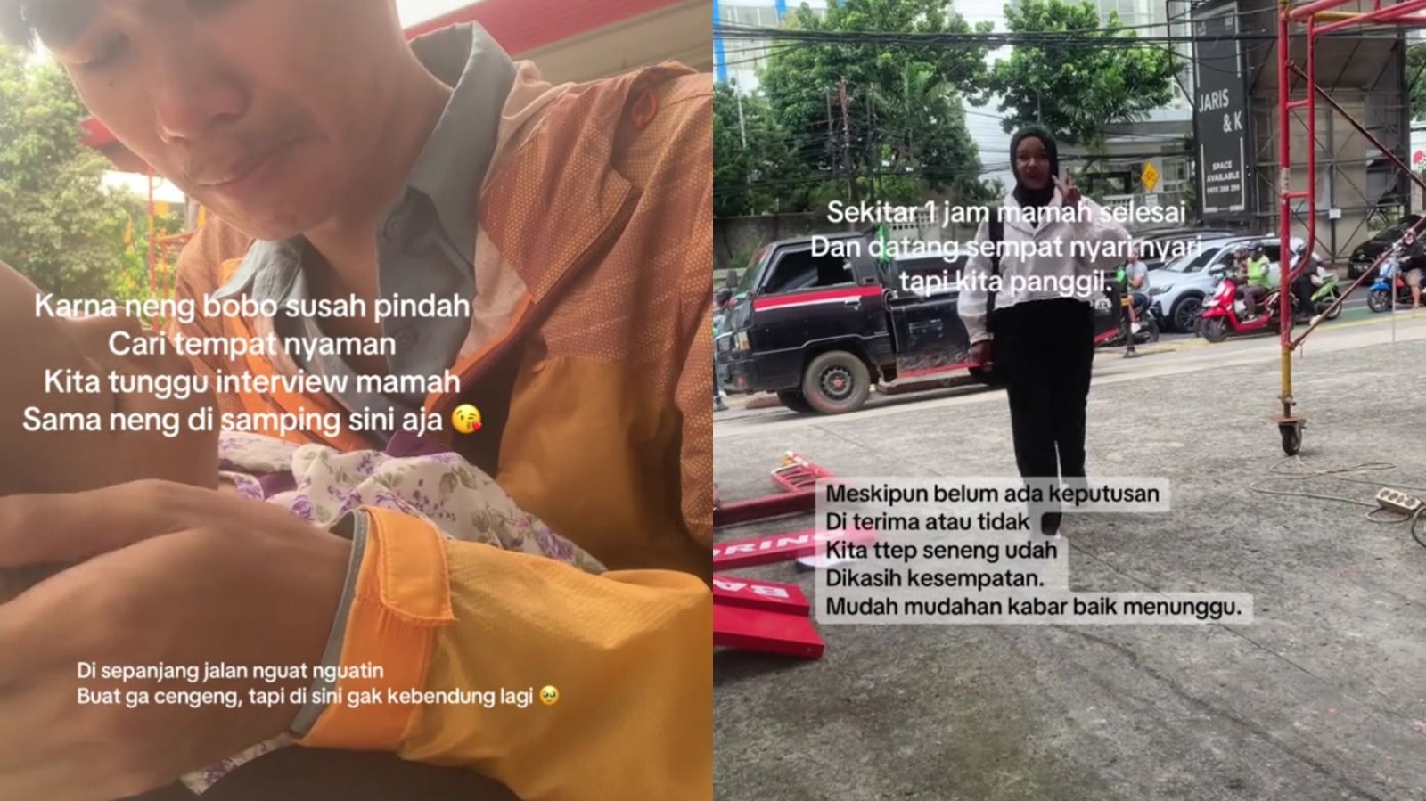 Momen Haru Suami Temani Istri Melamar Kerja Sambil Menggendong Anak