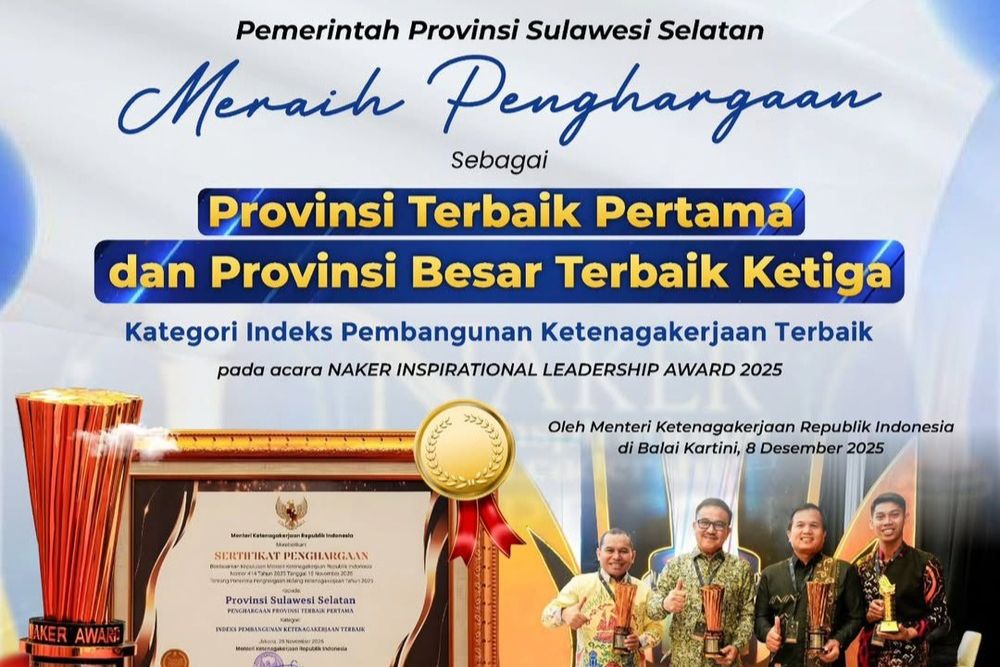 Sulsel Jadi Provinsi Terbaik untuk Indeks Pembangunan Ketenagakerjaan 2025