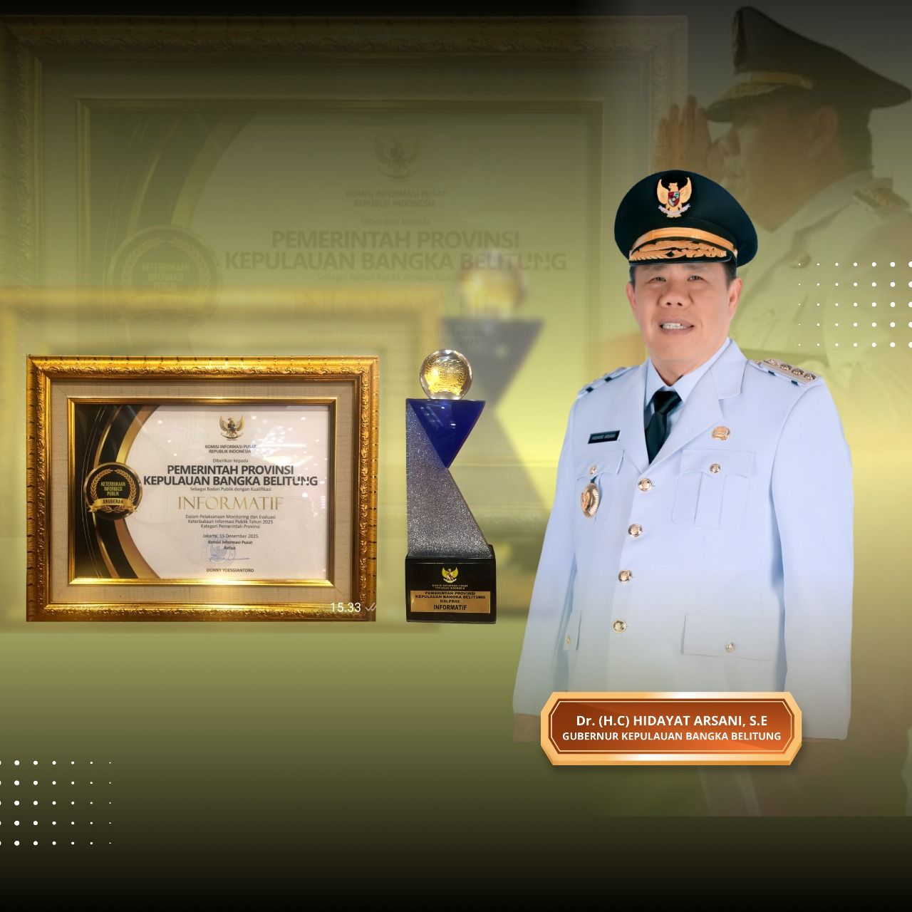 Gubernur Babel Hidayat Arsani Kembali Terima Penghargaan Informatif dari Komisi Informasi