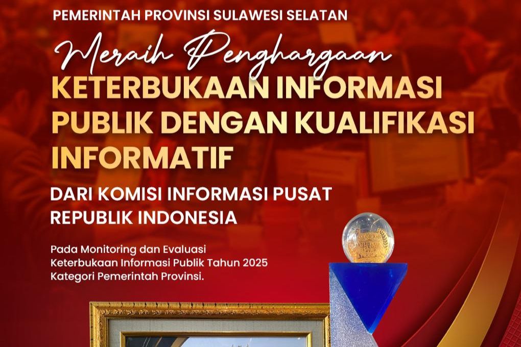 Keterbukaan Informasi Publik, KI Pusat Ganjar Pemprov Sulsel Predikat Informatif 2025