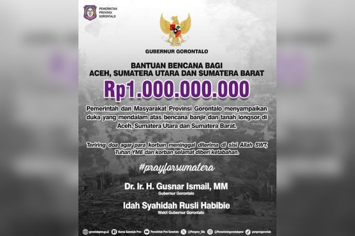 Peduli Bencana, Gorontalo Transfer Rp1 Miliar ke Tiga Provinsi di Sumatera