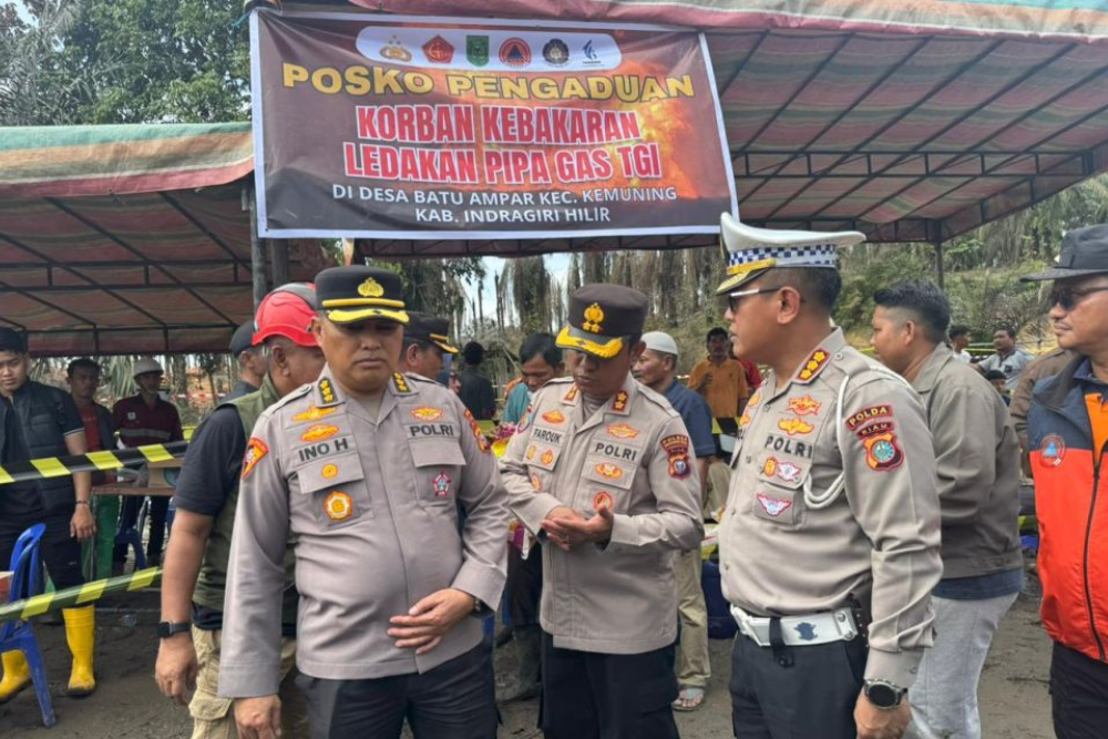 Dirlantas Polda Riau Pantau Jalintim Pasca Ledakan Pipa Gas PT TGI di Inhil