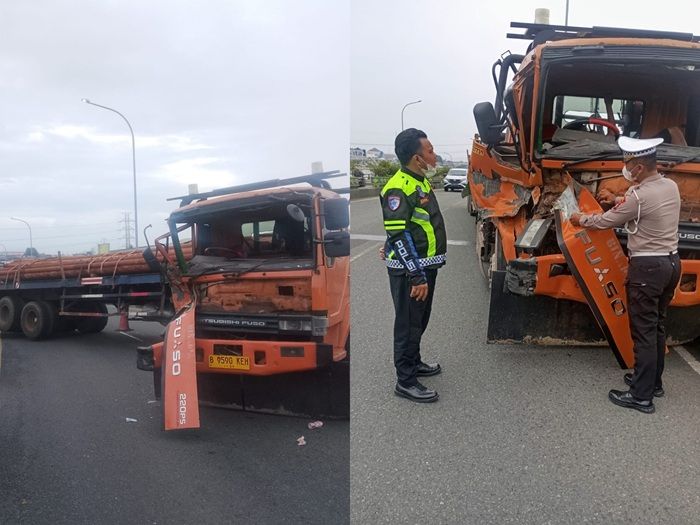 Rem Terkunci, Dua Truk Tronton Tabrakan di Fly Over Ciputat Tangsel