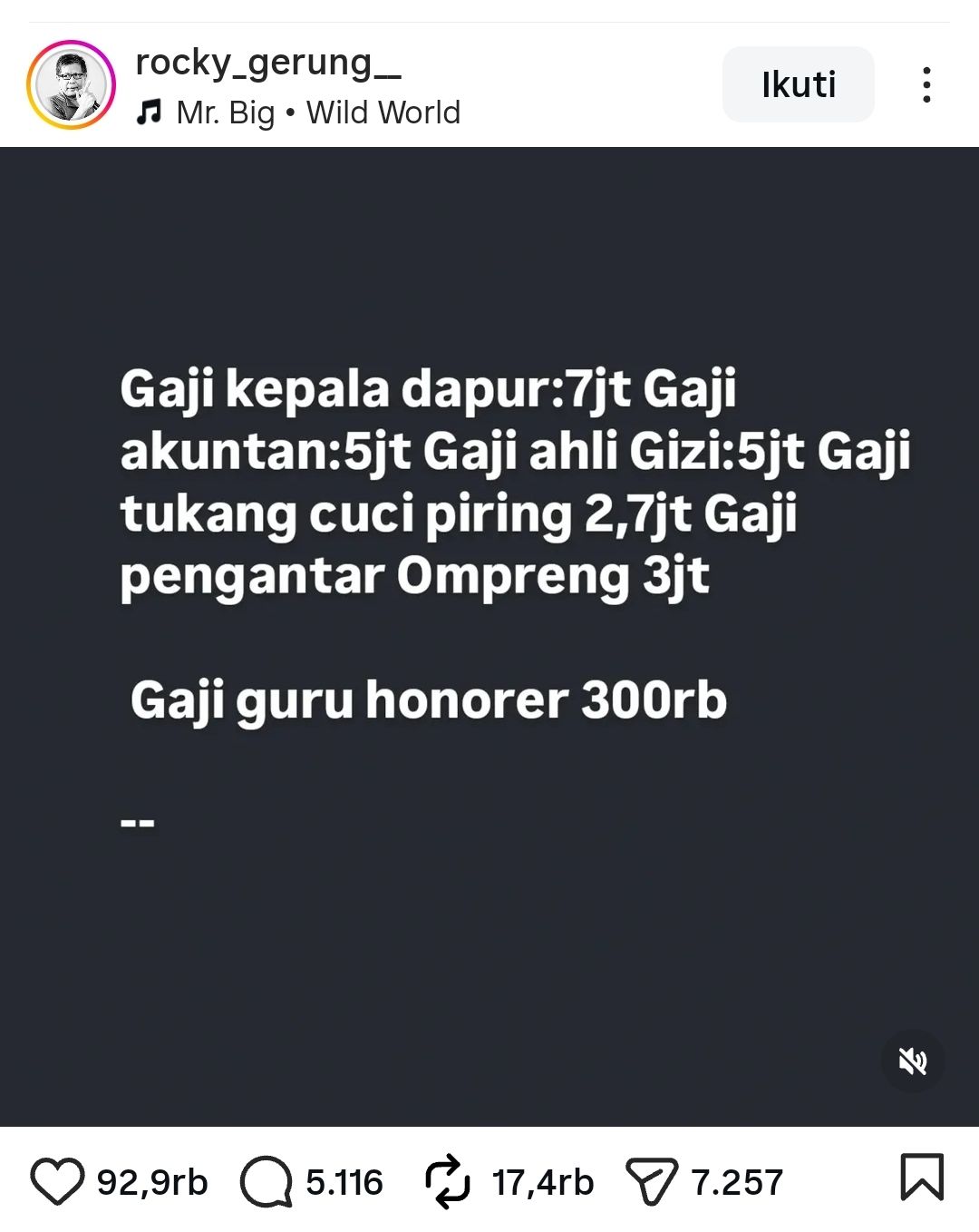 Rocky Gerung Soroti Gaji Guru Honorer Kalah dari Tukang Cuci Piring Program MBG
