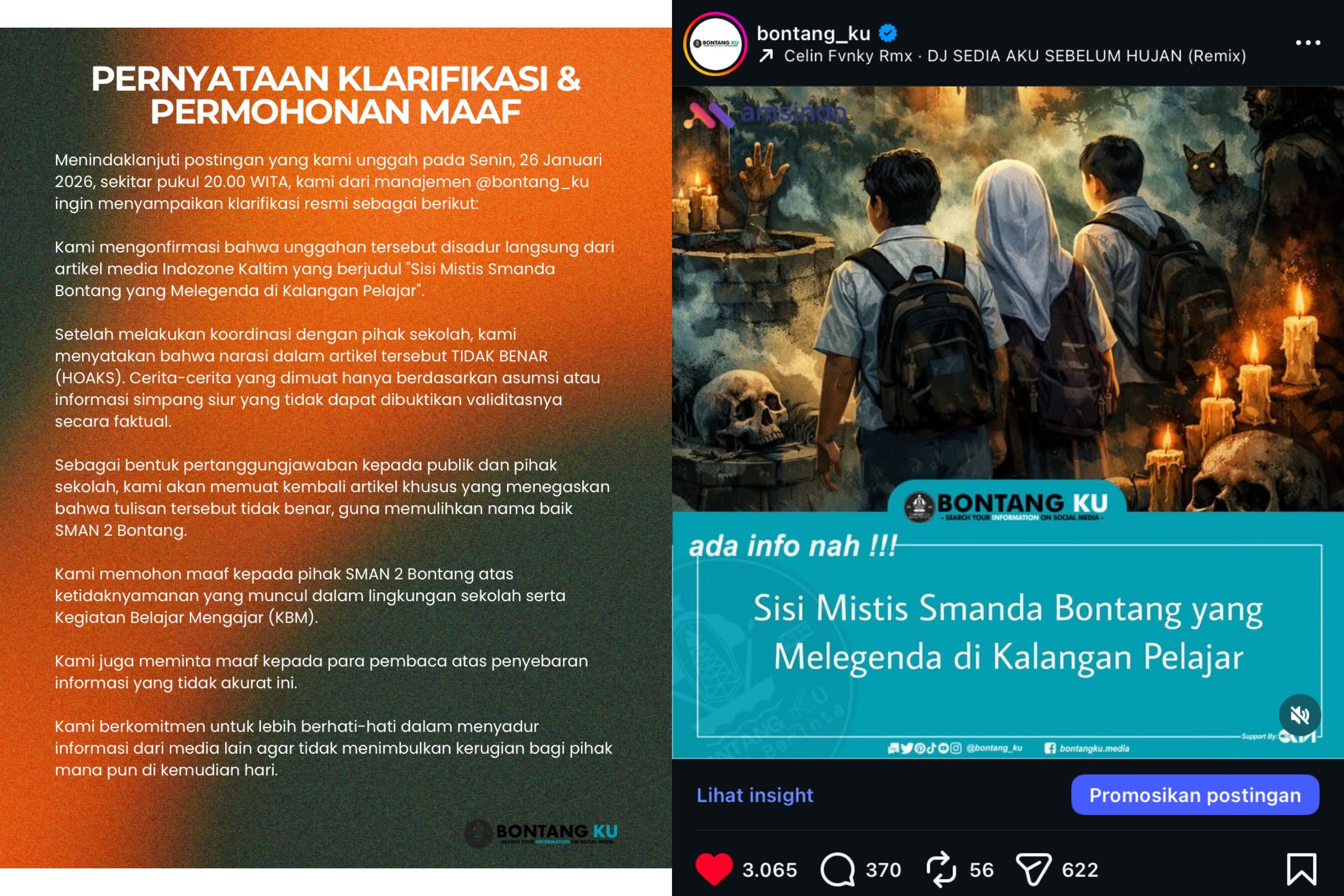 Dituding Sebar Hoaks Mistis, Akun @bontang_ku Minta Maaf kepada SMAN 2 Bontang