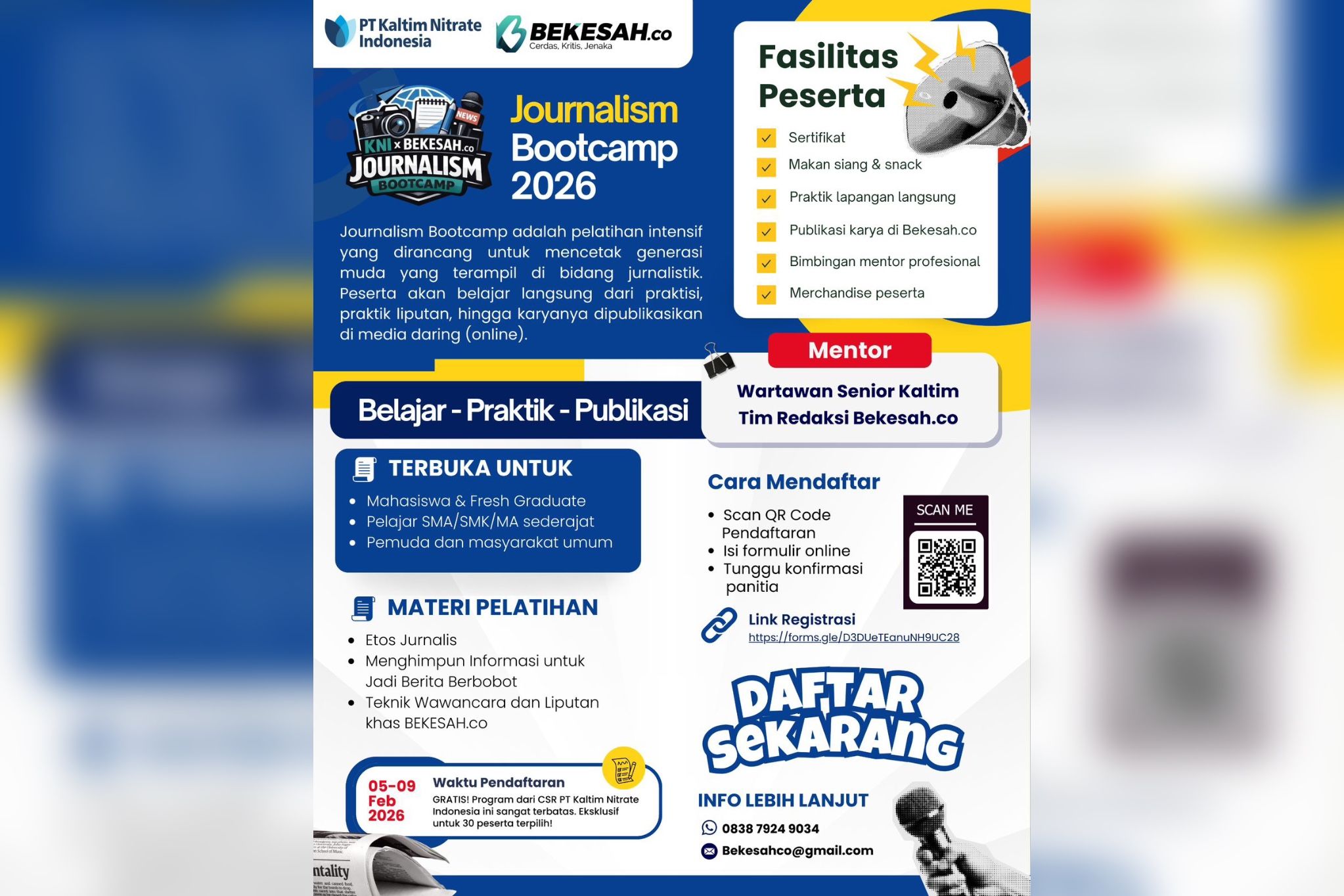Cetak Jurnalis Muda Kreatif Bontang, PT KNI dan Bekesah.co Gelar Pelatihan Intensif Gratis
