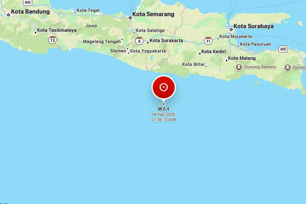 Gempa M 6,4 Guncang Pacitan 6 Februari 2026, Tidak Berpotensi Tsunami
