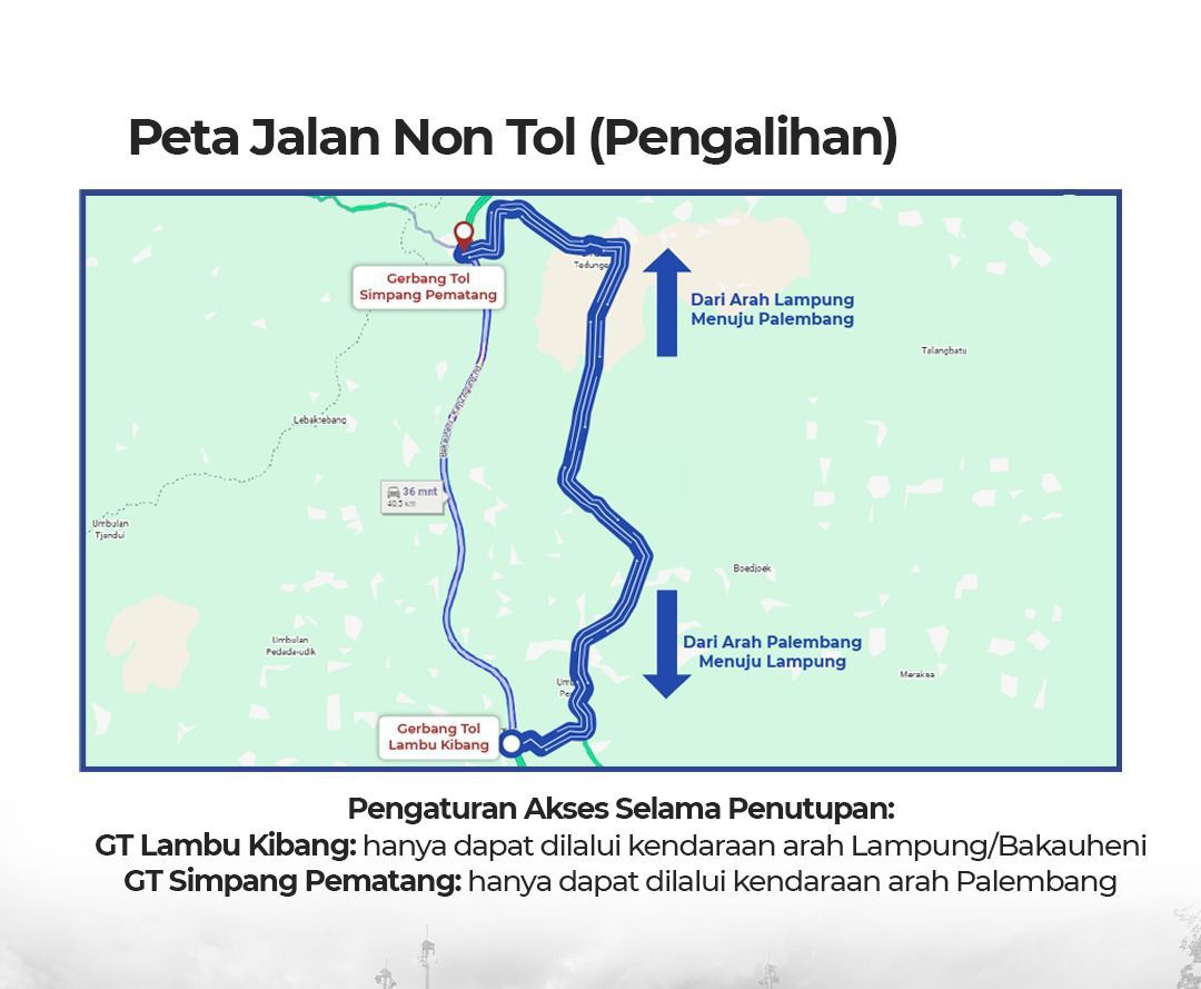 Akses Tol Lambu Kibang–Simpang Pematang Ditutup 9–11 Februari 2026, Ini Alasannya