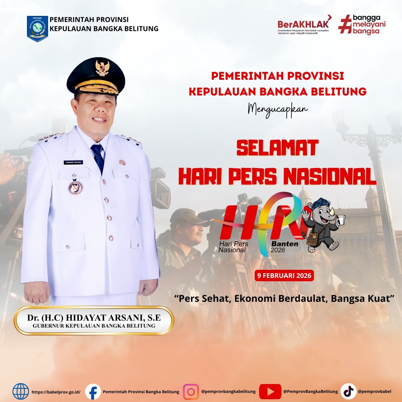Apresiasi Gubernur Babel Hidayat Arsani untuk Insan Pers pada Peringatan Hari Pers Nasional 2026