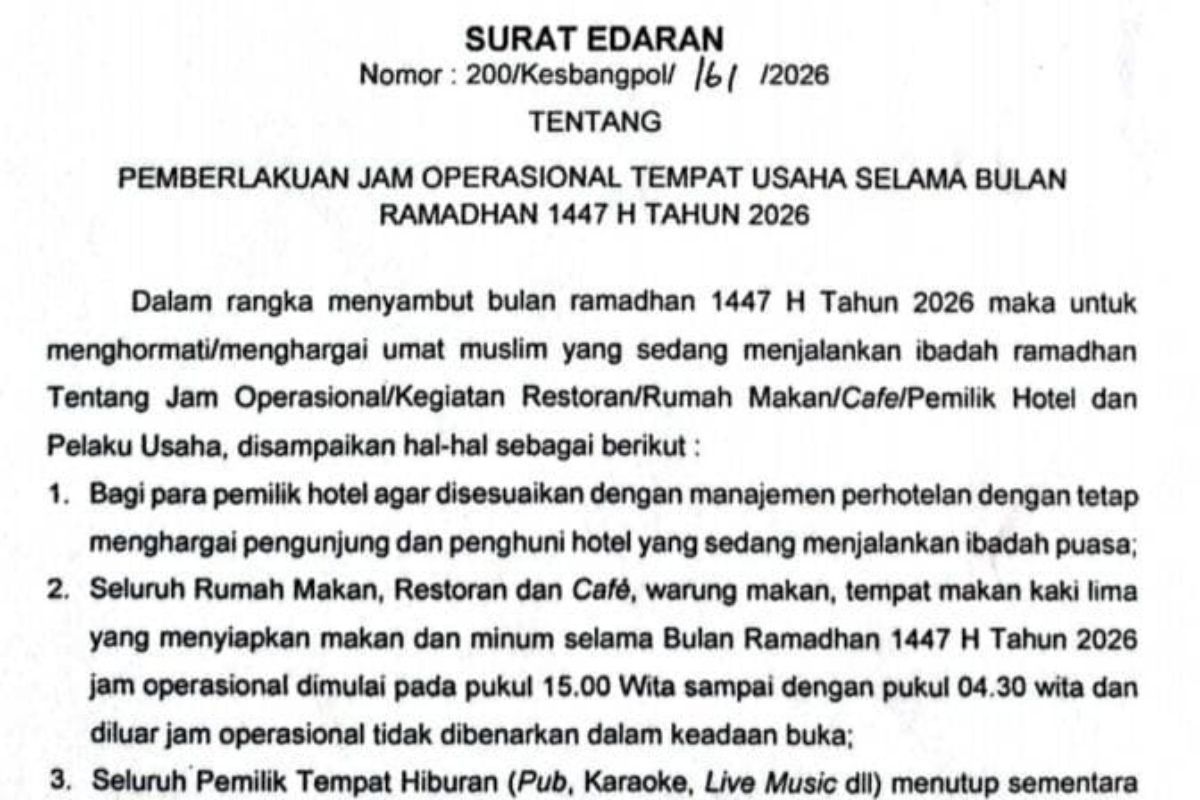Aturan Jam Operasional Usaha di Kota Gorontalo Selama Ramadan 2026