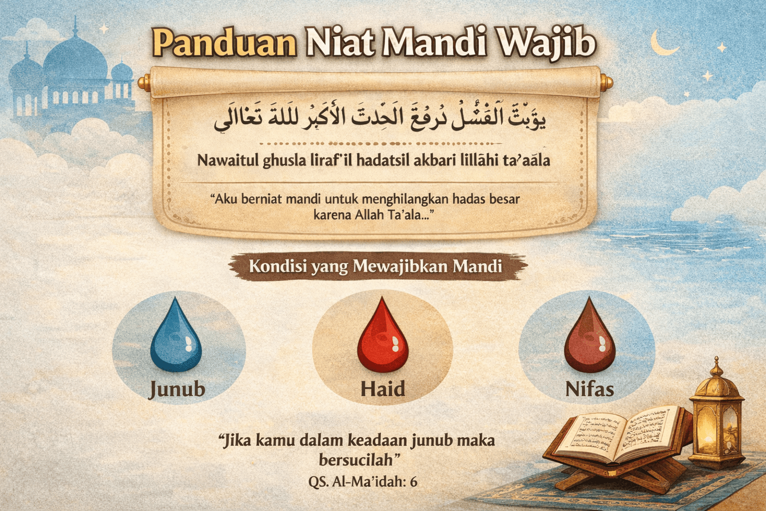 Bacaan Niat Mandi Wajib Lengkap Arab, Latin, Arti dan Penjelasan Singkatnya