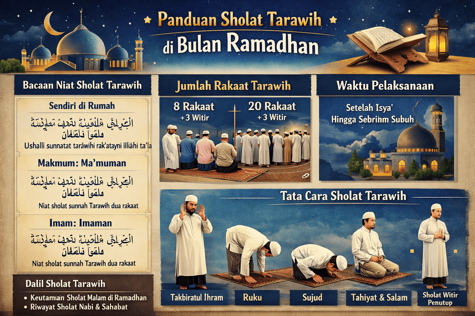 Niat dan Tata Cara Sholat Tarawih di Rumah atau Berjamaah: Penjelasan 8 atau 20 Rakaat, Dalil dan Waktu Pelaksanaan Ramadhan