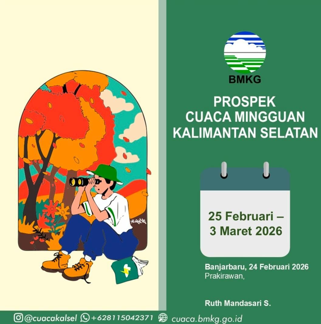 Waspada Cuaca Ekstrem Kalsel 25 Februari–3 Maret 2026: Hujan Petir dan Angin Kencang
