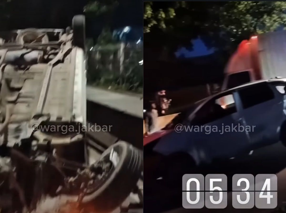 Viral Sigra Dihajar Truk Boks hingga Terguling di Daan Mogot, Seorang Wanita Alami Luka