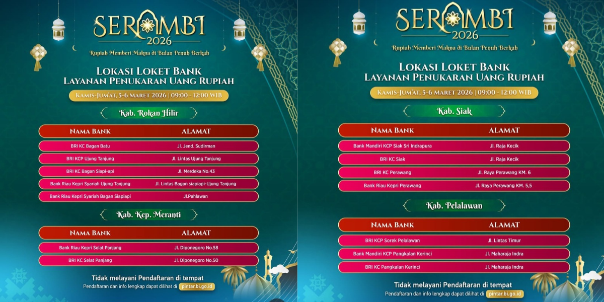 Penukaran Uang Lebaran di Riau Dibuka, Ini Jadwal dan Wilayah Layanan SERAMBI 2026