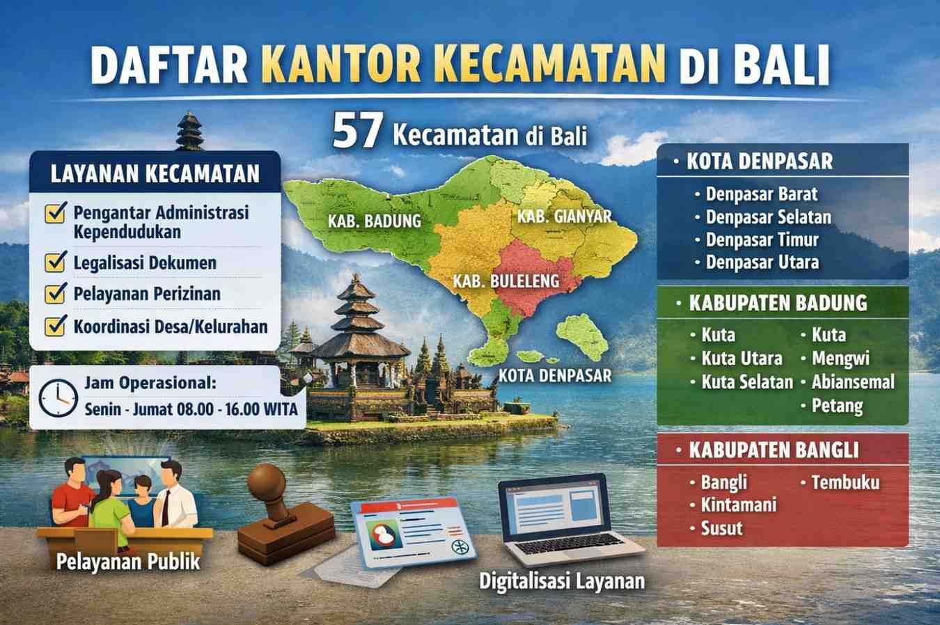Informasi Kantor Kecamatan di Bali: Alamat Lengkap, Kontak Telepon, Jam Pelayanan, dan Layanan Administrasi
