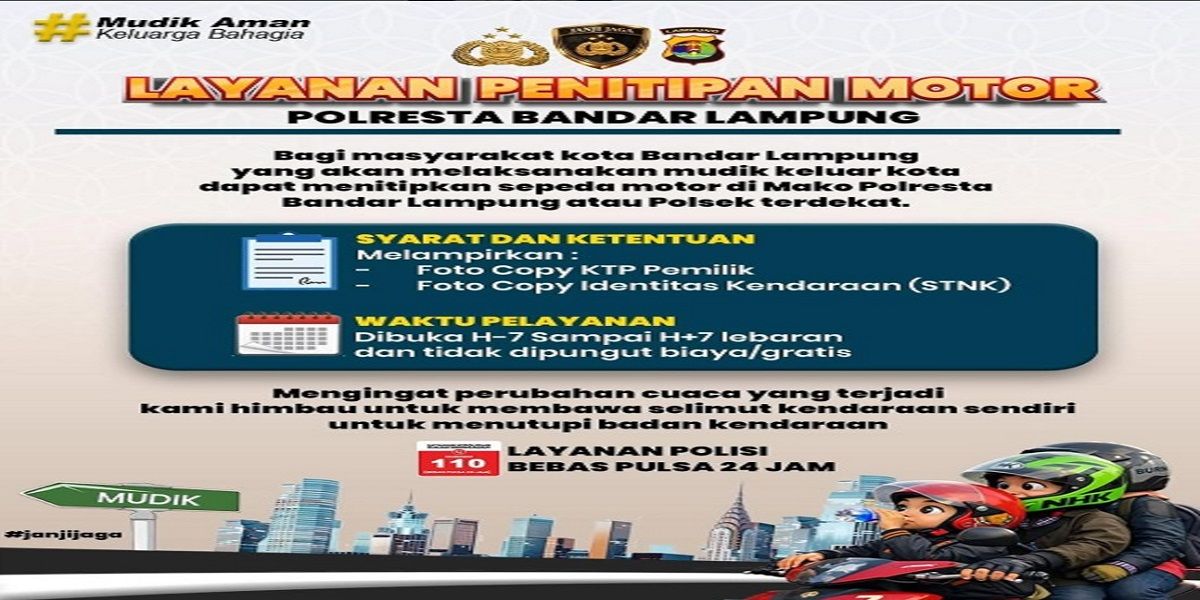Polresta Bandar Lampung Buka Layanan Titip Kendaraan Gratis bagi Pemudik Lebaran 2026