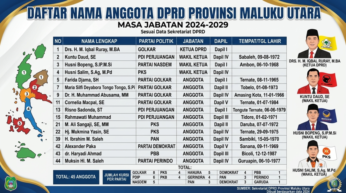 Daftar Lengkap 45 Anggota DPRD Maluku Utara 2024-2029: Wajah Baru dan Petahana yang Siap Mengabdi