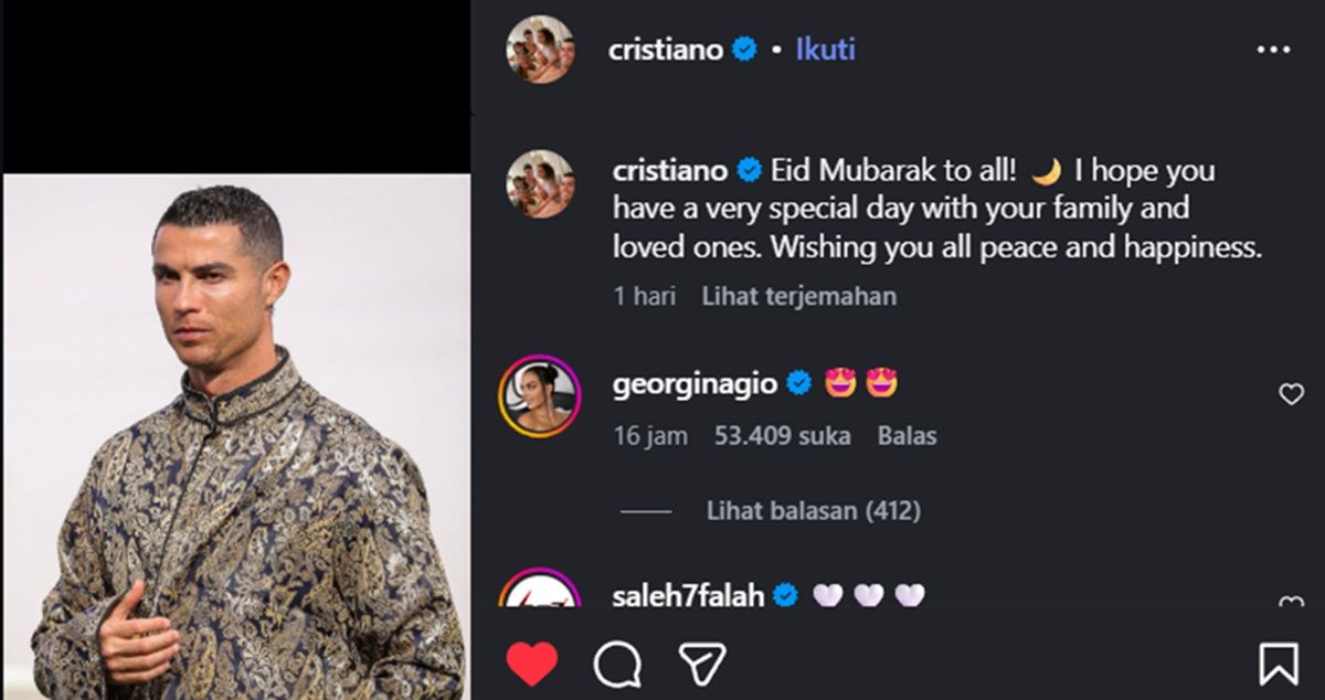 Cristiano Ronaldo Turut Ucapkan Selamat Hari Raya Idul Fitri via Instagram